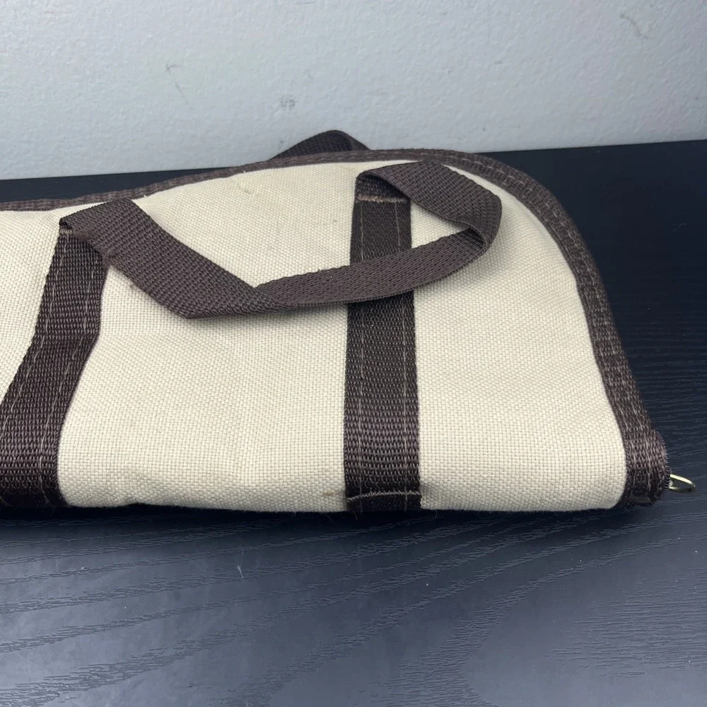 Vintage Beige Canvas Utility Carry Case Small Padded Zippered Storage Bag